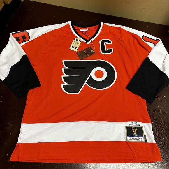 MITCHELL & NESS PHILADELPHIA FLYERS BOBBY CLARKE BLUE LINE JERSEY Size Lrg NWT - Picture 1 of 7
